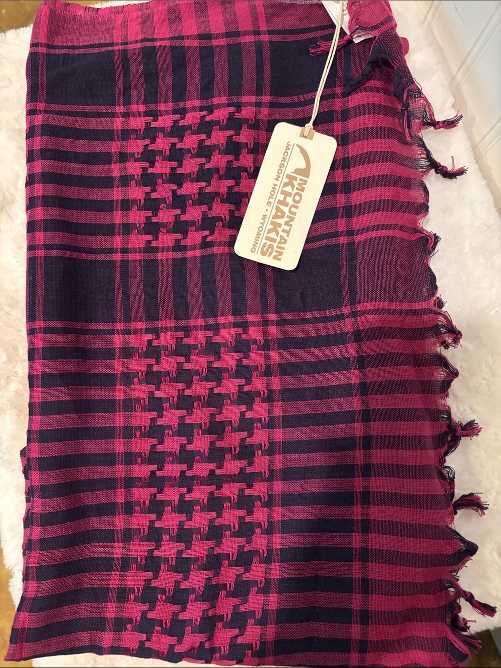 NWT Mountain Khakis Magenta & Navy Plaid Scarf